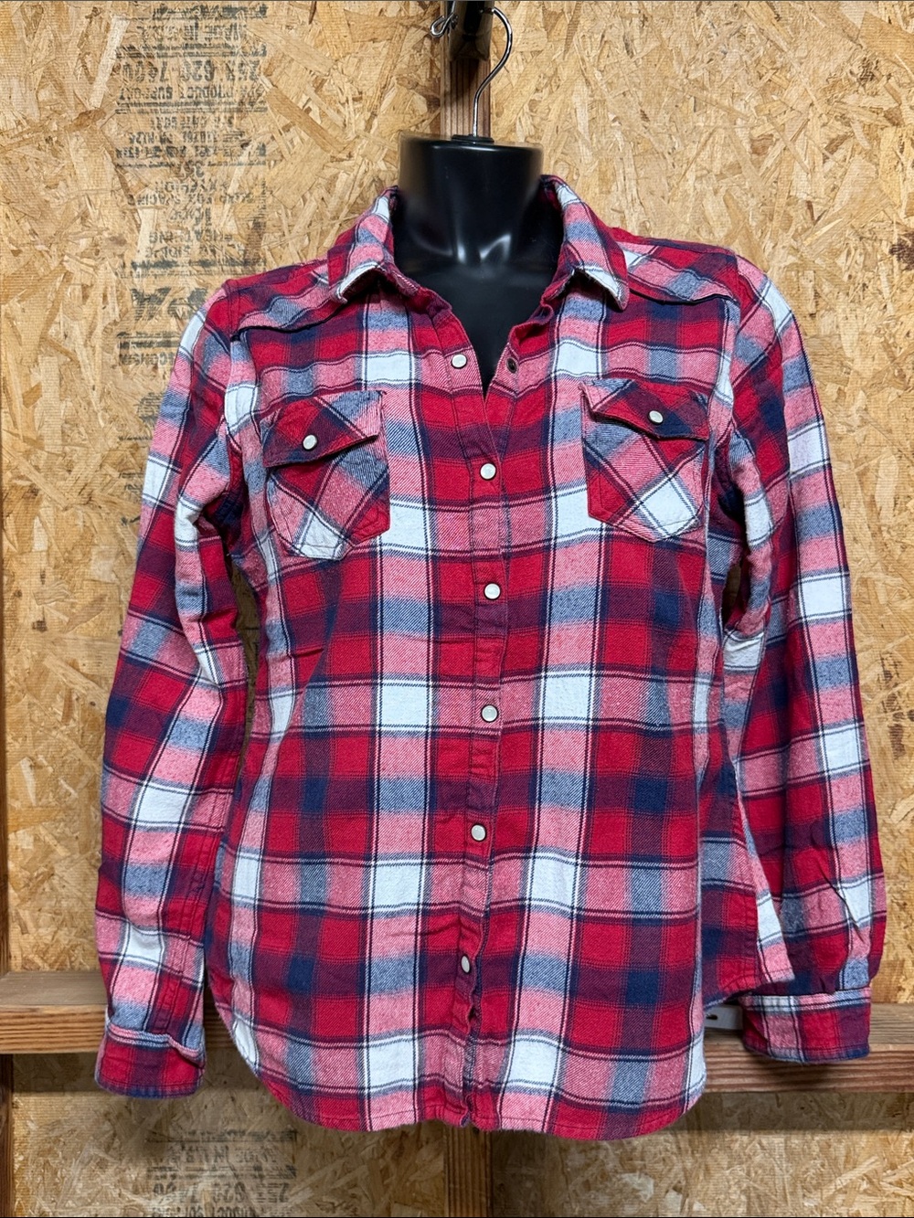 Mossimo Classic Plaid Snap Button-Front Flannel Shirt - Red